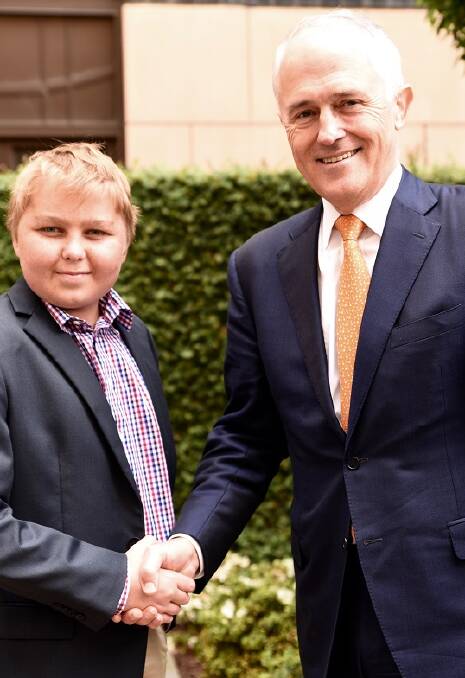 Dream come true: Angus from Melbourne met Prime Minister Malcolm Turnbull.
