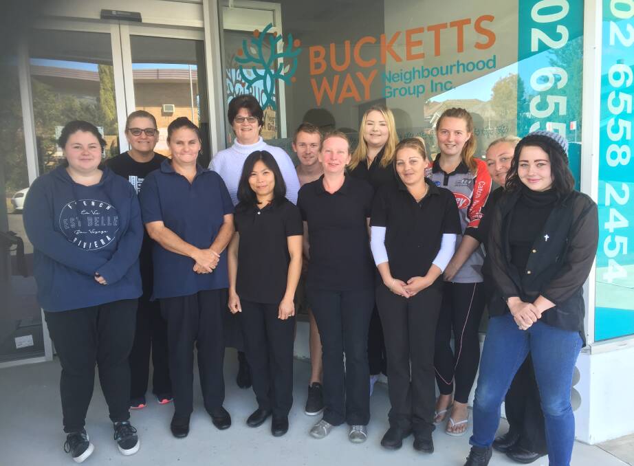 Ruth McKimm with her students and fellow trainer at the Bucketts Way Neighbourhood Centre. Photo. Supplied