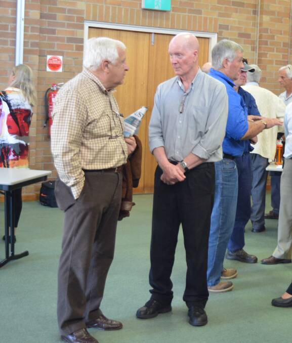 MidCoast Council Local Representative Committee (LRC) member Frank Hooke talking to Wayne Burgess at the drop in session.