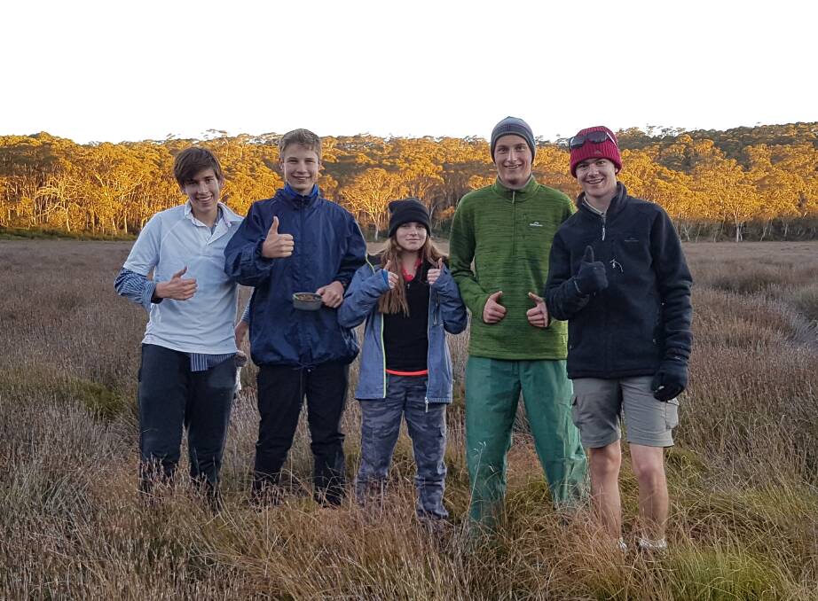 Dylan Green, Jake Moulds, Emily Murray, Cadel Beard and James McLeod navigating around the Barrington Tops. Photo supplied