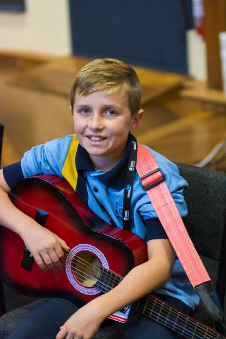 Solo session: Caiden Wakefield was one of a few able to have solo recording at ABC studios. Photo: Courtesy of The Arts Unit, NSW Department of Education