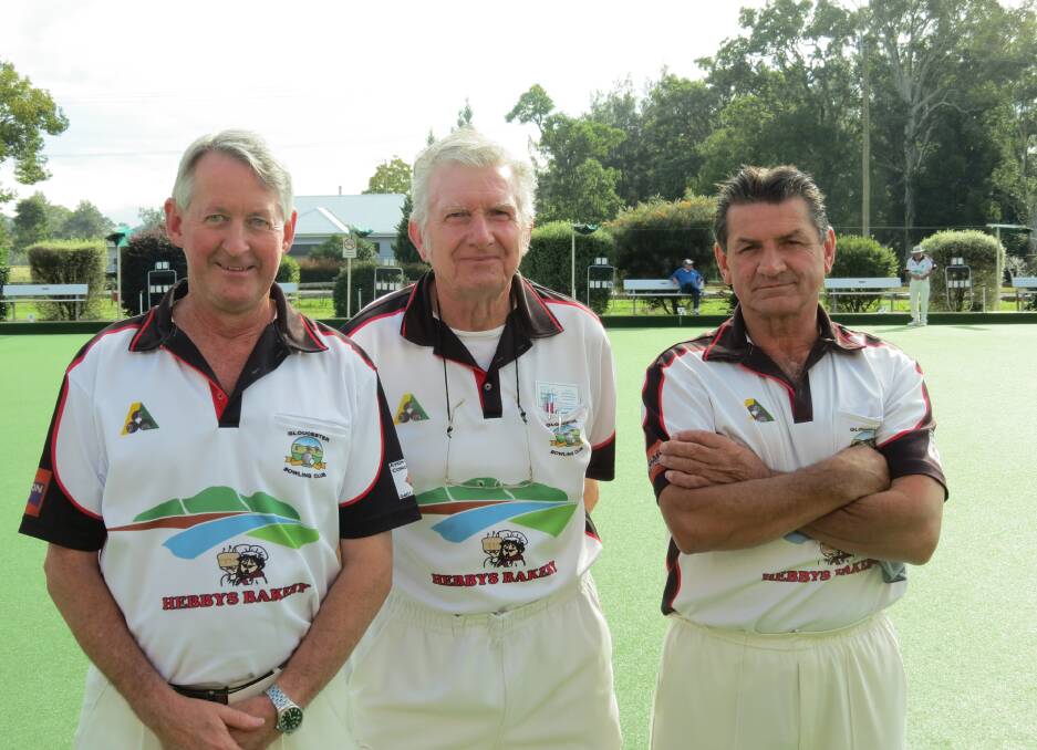 Winner of the Gloucester Bowling Club Singles Championship Col Hebblewhite, left, with the match marker and club president Terry Davies and runner-up Mark Groves at right.
