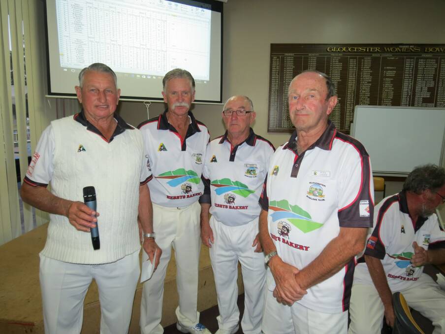 Gloucester men's bowls players:  Best placed GBC team in place, Kevin Everett, Mike Sheely, Neville Atkins, Peter Sansom. Photo: Supplied