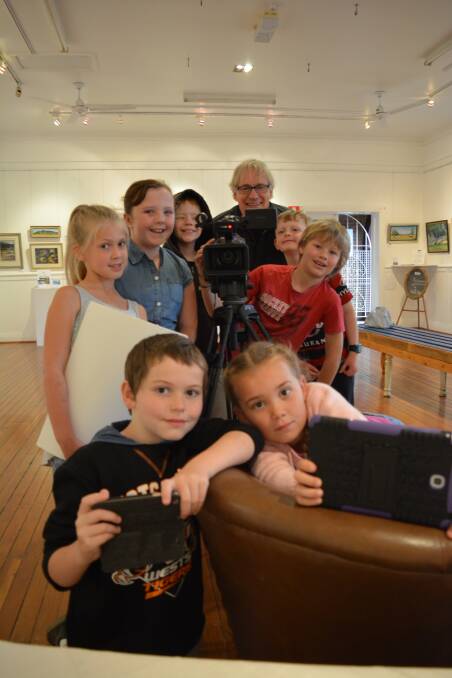 Filmmaking Workshop: Angus Kedwell, Ella Parsons, Abbie Cross, John Battle, Greg Smith, Jethro Llewellyn, Quinlan Collins and Isabella Parker working at the Gloucester Gallery.