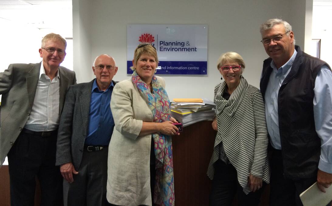 Having our say: Groundswell Gloucester members; Chris Russell, Jeff Kite, Julie Lyford, Di Montague and Ed Robinson lodging the submissions at the Department of Planning and Environment office.