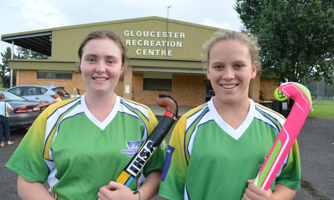 Practice is the key: Jasmine Keen and Bethany Hester are honing their skills through the indoor hockey competition in Gloucester. Picture: Anne Keen 