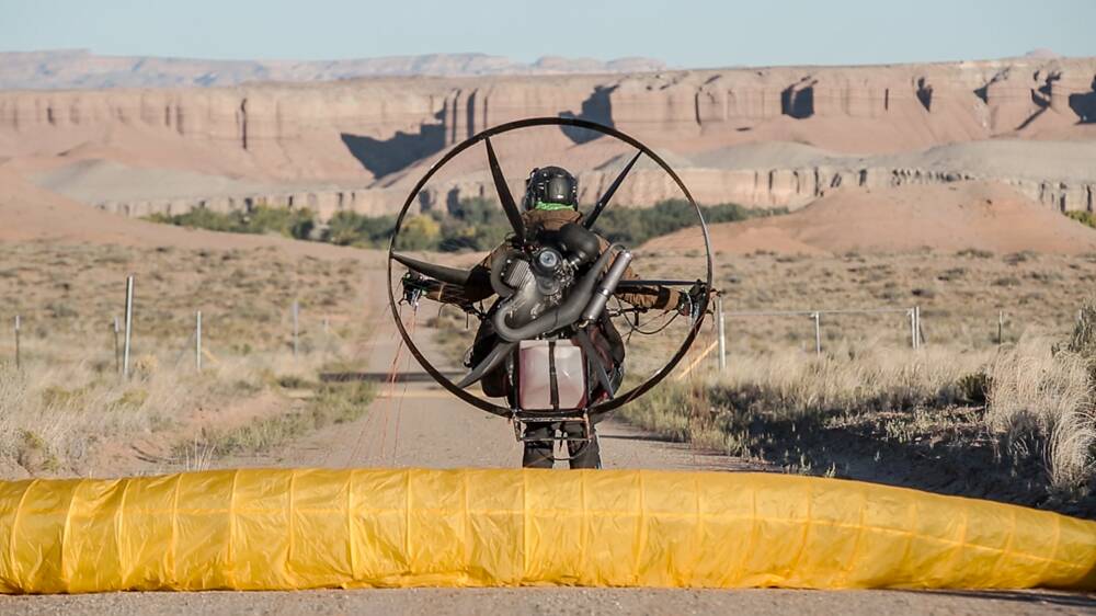 Icarus pilot, Byron Leisek, about to take off for his Monument Valley flight. Photo supplied