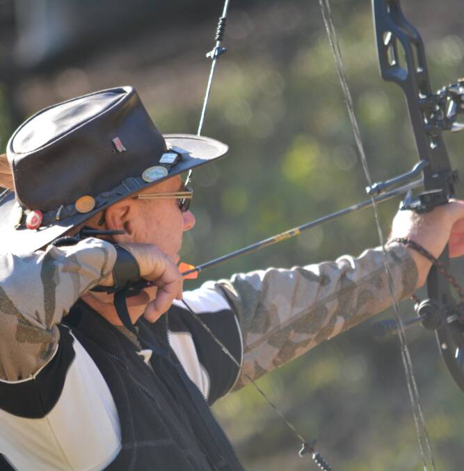 Jeff Jennings at full draw during Australian Field Archery Championships where he secured third spot in Veteran Men’s Bowhunter Unlimited.