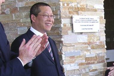 Flight: Hightrade boss Li Zhang at the opening of part of the Crowne Plaza at Lovedale in 2006. Mr Zhang left Australia in 2009 as Hightrade was being investigated.