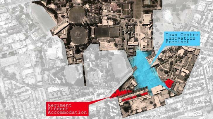 A diagram showing the proximity of the university (top) to the proposed development.  Photo: Supplied