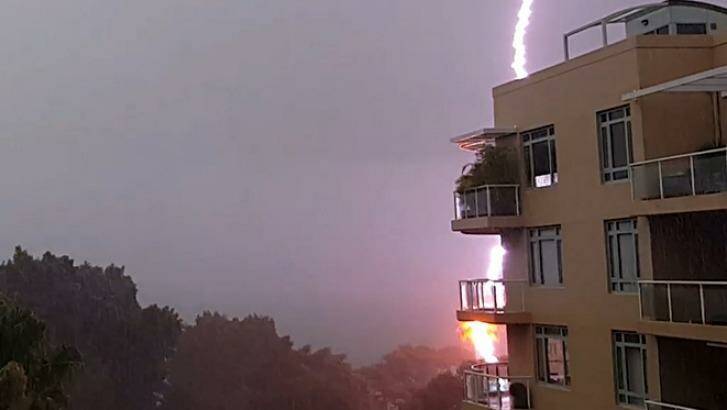 A lightning strike at Birkenhead Point, Sydney. Photo: Simon Moy