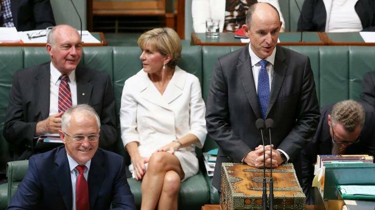 Before the fall: Prime Minister Malcolm Turnbull is all smiles the day before the sacking of Stuart Robert.  Photo: Alex Ellinghausen