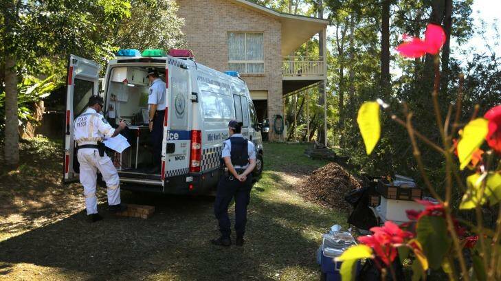 Police at a command post outside the home of William Tyrell's grandmother. Photo: Kate Geraghty