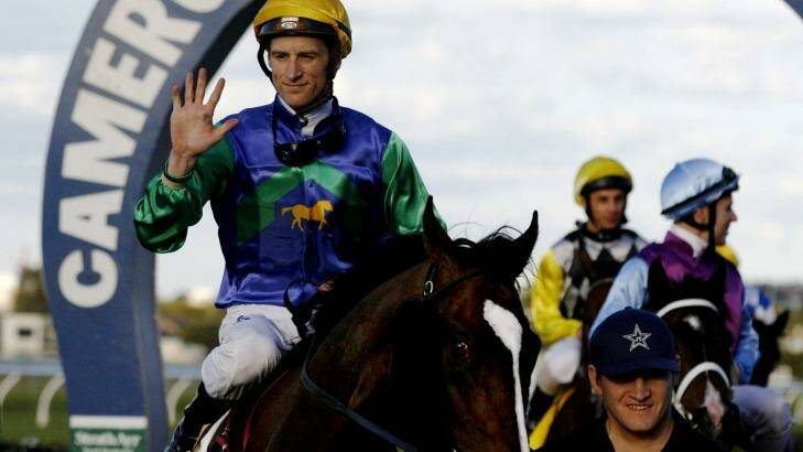 Blake Shinn and Hooked in the winner's circle at Broadmeadow racecourse on Wednesday. Photo: Darren Pateman
