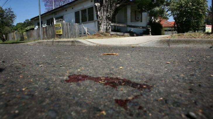 Blood marks the spot where Kok On Chin was run over. Photo: Kate Geraghty