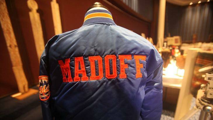 NEW YORK - NOVEMBER 13: A Bernard Madoff New York Mets baseball jacket is displayed during a press preview of a U.S. Marhals Service auction of personal property seized from Bernard and Ruth Madoff November 13, 2009 in New York City. The property includes jewelry, furs, artwork and other items forfeited in connection with the criminal prosecution of Bernard Madoff's Ponzi scheme.   Mario Tama/Getty Images/AFP Photo: MARIO TAMA