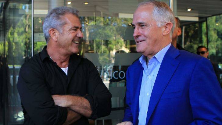 Mel Gibson at the opening of the new NIDA Graduate School with Prime Minister Malcolm Turnbull in December. Photo: James Alcock