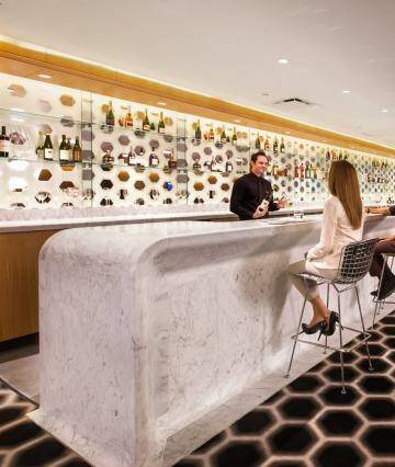 The bar at the Qantas first-class lounge at LAX.