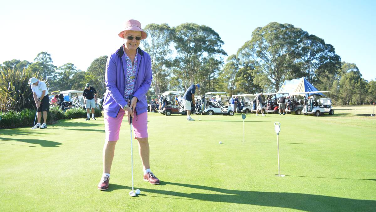 Practice putt for Barbara Hunter in preparation for the big game.