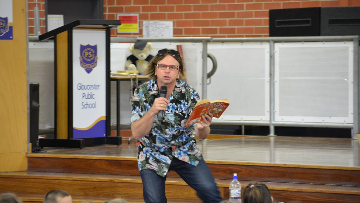 Stig Wemyss engages the students at Gloucester Public School.