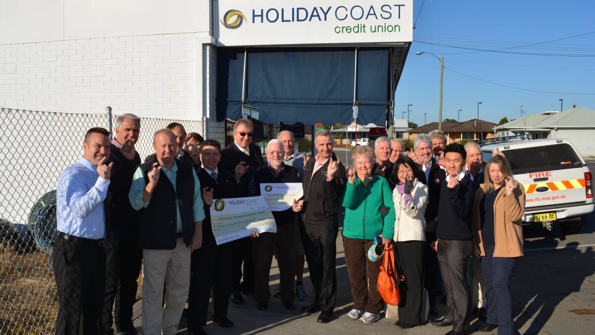 Gloucester Rotary Club members with council general manager Danny Green, mayor John Rosenbaum and Holiday Coast Credit Union chief executive Neville Parsons.