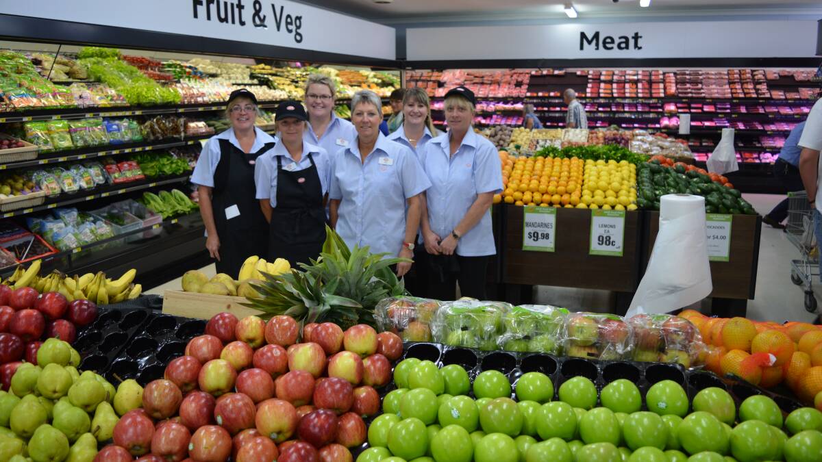 Store manager Krystle Brown with her management team of Tina White (meat), Carissa Wiblin (fruit and veg), Dianne Turner (bakery), Lynette Yates (grocery) 
and Kellie Lue (supervisor) at the opening of the new store last Thursday.