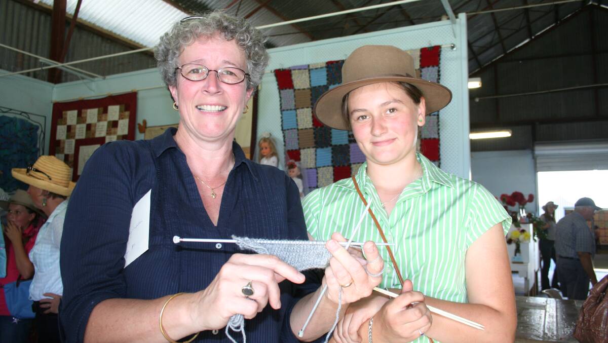 Speed knitting champions from the 2011 Gloucester Show Ruth Lauster and Laura Bignell.