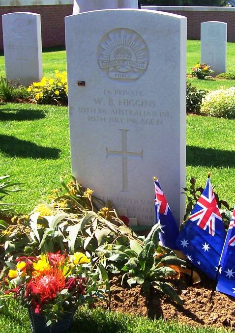 The grave of William Bruce Higgins in Fromelles (Pheasant Wood) Military Cemetery, France. Pic courtesy of Mark Rogers.