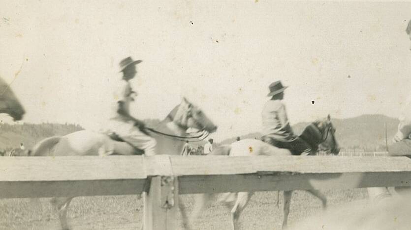 An undated picture of John Mathewson riding 'Blue Bell' and Fred Reichert riding 'Snowdrop' at the Gloucester Show.