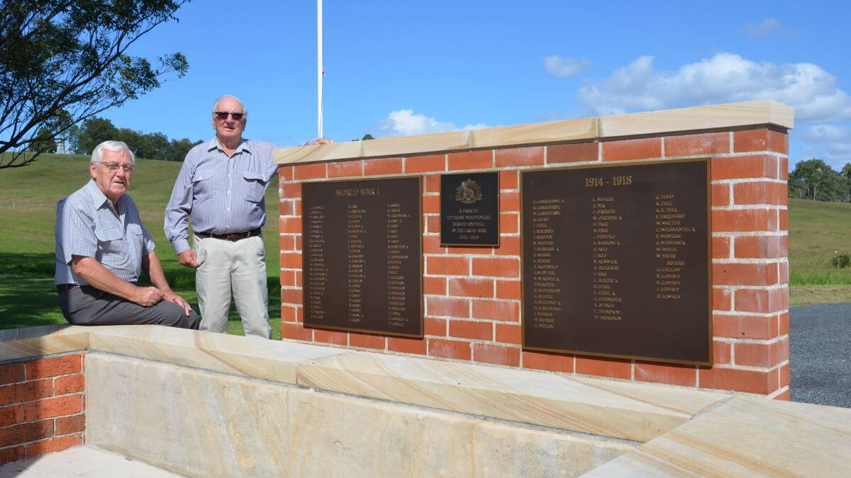 Neil Skeggs and John Bowen at the new memorial wall with the names of the 130 men and women from Stroud who enlisted in World War 1.