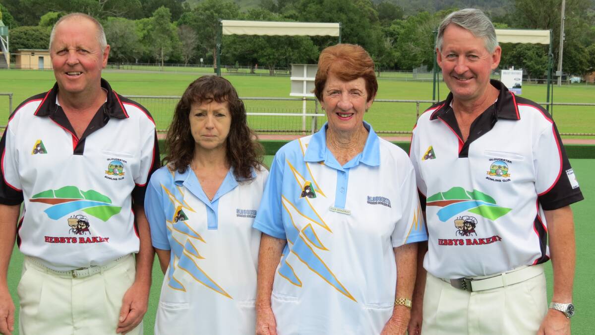 Bruce Wilson, Dee Groves, Joan Ridgeway and Col Hebblewhite are the 2014 Gloucester Bowling Club mixed fours champions.