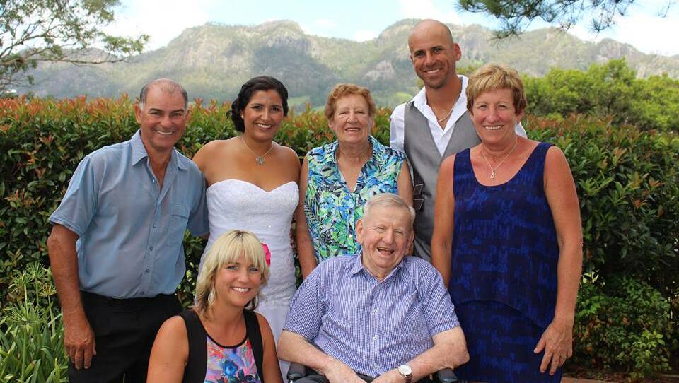 Danny Cravino and his new bride Claudia with Danny’s grandfather Lance and grandmother Mavis and Danny’s parents Gary and Annie and sister Mel. 