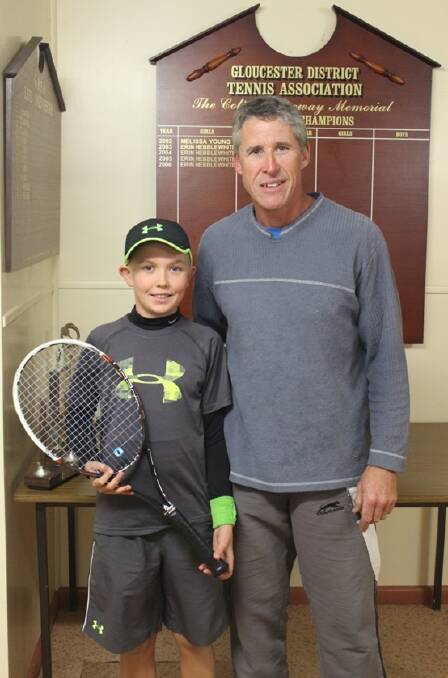 Lleyton Richards with Gloucester Tennis Club president Brett Ashton.