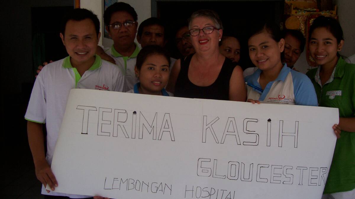 Kerry Gardner with staff at the hospital in Nusa Lembongan.