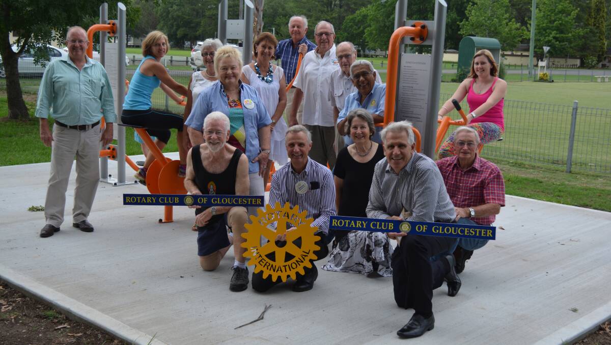 Gloucester Rotary members with the new exercise equipment.