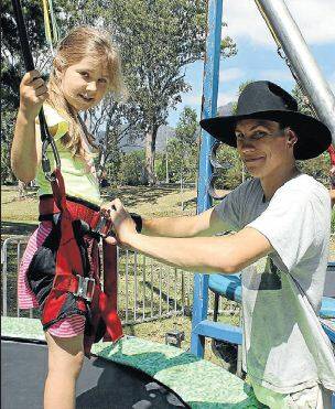 Aurora Palethorpe gets ready to trampoline bungy