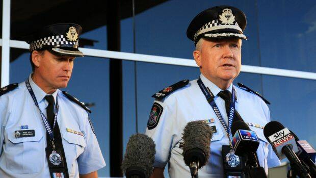 Darling Downs District Officer Superintendent Mark Kelly and Southern Region Assistant Commissioner Tony Wright update the media about a gunman shot dead near Gatton. Photo: Jorge Branco
