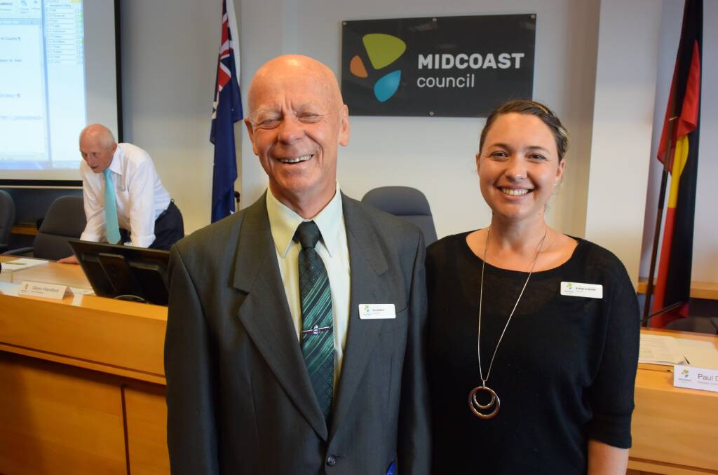 MidCoast Council mayor David West and deputy mayor Katheryn Smith.