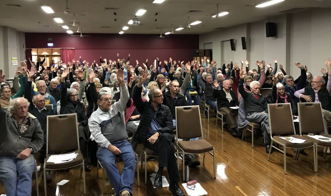 A show of unity: More than 200 people attended a meeting to show their opposition to the proposed Rocky Hill coal mine. Photo: Supplied.