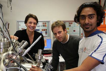 Professor Michelle Simmons with Dr Martin Fuechsle and Dr Suddhasatta Mahapatra of the University of NSW.