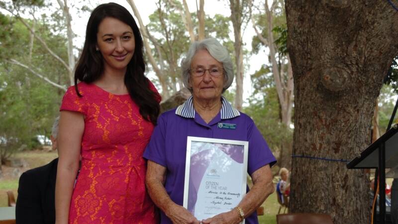 Citizen of the Year Norma Fisher with Australia Day ambassador Krystal Barter.