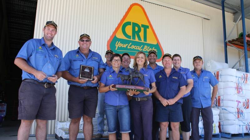 Gloucester CRT employees Mathew Higgins, Troy Higgins, Evan Bailey, Stewart Moore, Jason Gizzy, Kate McKenzie, Barry Denton, Jayne Fry, Donna Williams and Raymond Blanch with their award for Retailer of the Year.