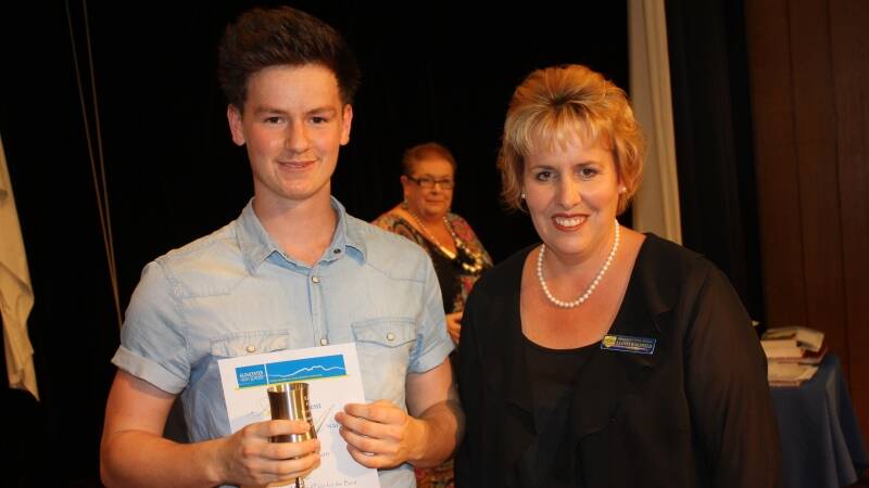 Ross Shaw Memorial Prize for Best Pass in 2012 HSC recipient Jack Skelton with Gloucester Public principal Leanne Wakefield.