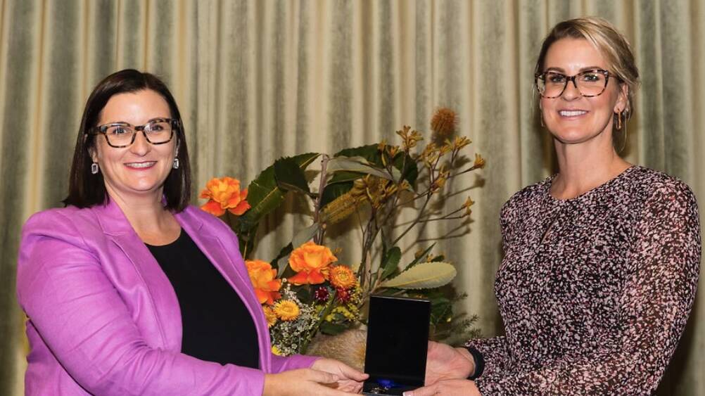 Education Minister Sarah Mitchell with Gloucester Public school teacher, Amy Schafer. Image: supplied