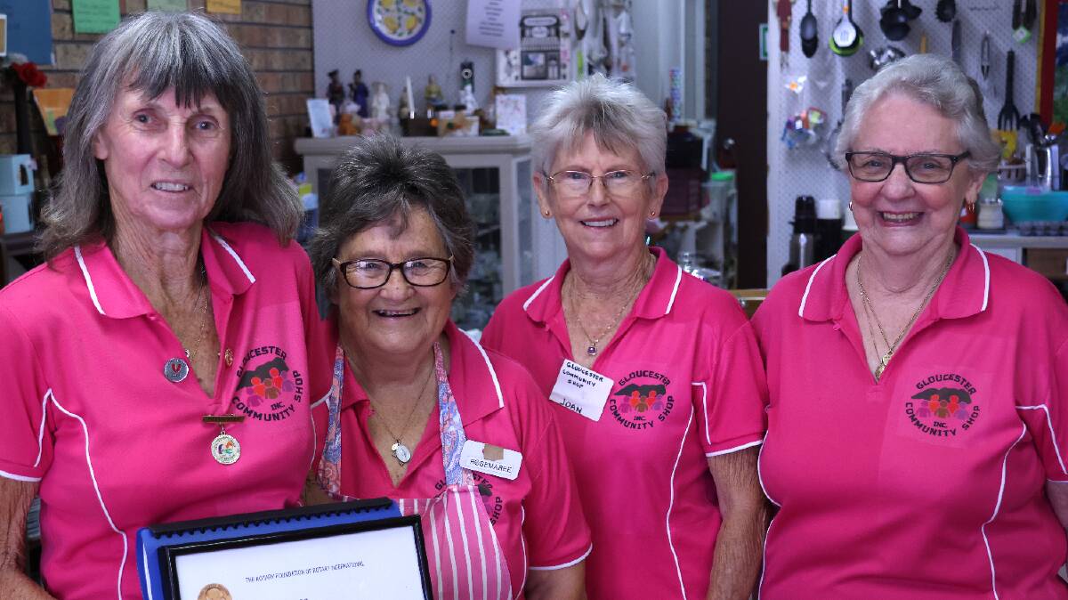 (L-R) Di Relf, Rosemaree O'Bryan, Joan Collins, and Sue Newton from the Gloucester Community Shop. Picture by Rick Kernick.
