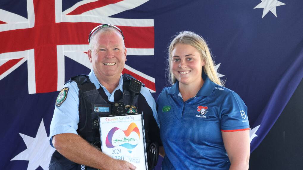 Scott Chester (pictured with Tayla Predebon) is the Gloucester Australia Day Local Citizen of the Year for 2024. Picture by Rick Kernick