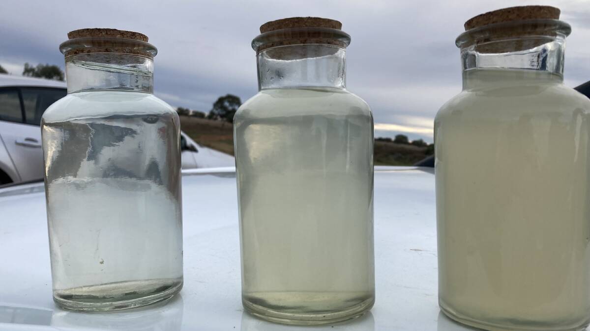 Water collected from Griffith's Main Canal, Channel No 18 and the Corynnia Channel. Photo by Cai Holroyd