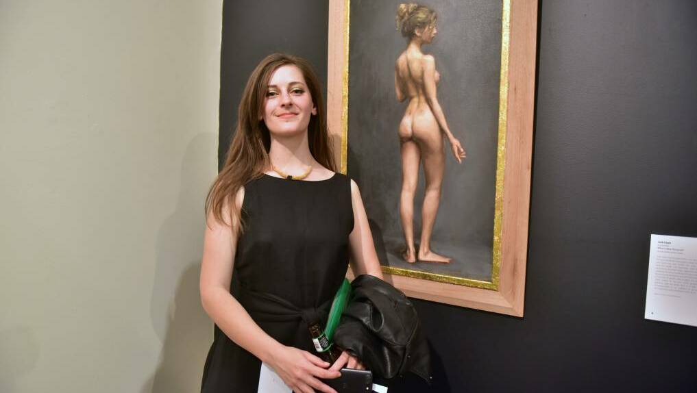 Local artist and finalist Alice Palmer pictured at the Naked & Nude exhibition in 2019. Photo: Julie Slavin.
