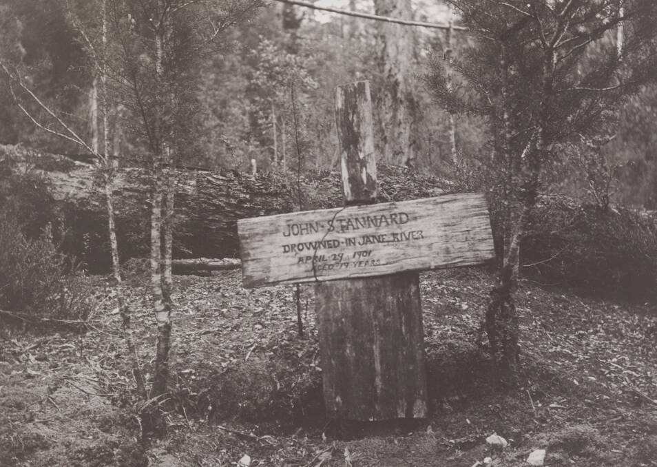 BURIAL SITE: A Huon Pine cross was erected at the grave site of John Stannard. Picture: Libraries Tasmania