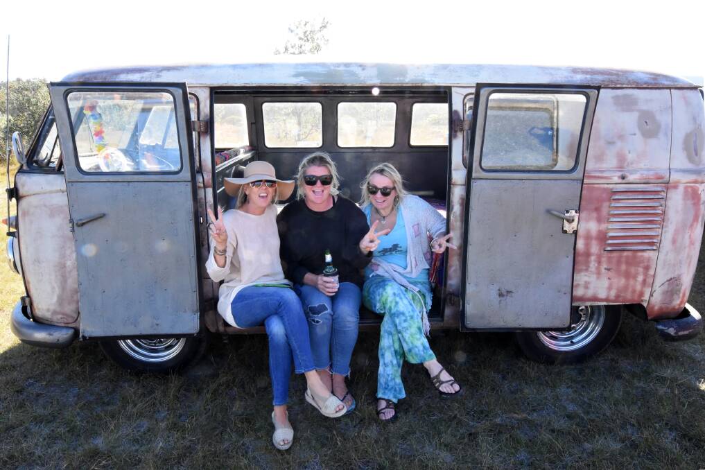 Iconic kombis: Natalie Whale, Brooke Goodland and Fiona Young-Moir at last year's Old Bar Beach Festival. Photo: Scott Calvin.